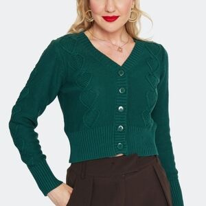 50s Green Heart Knit Cardigan